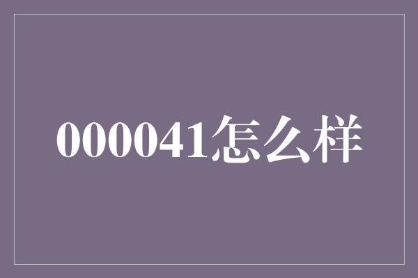 000041怎么样