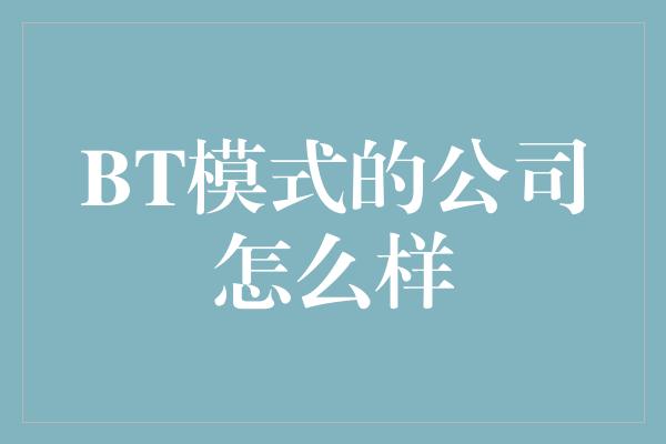 BT模式的公司怎么样