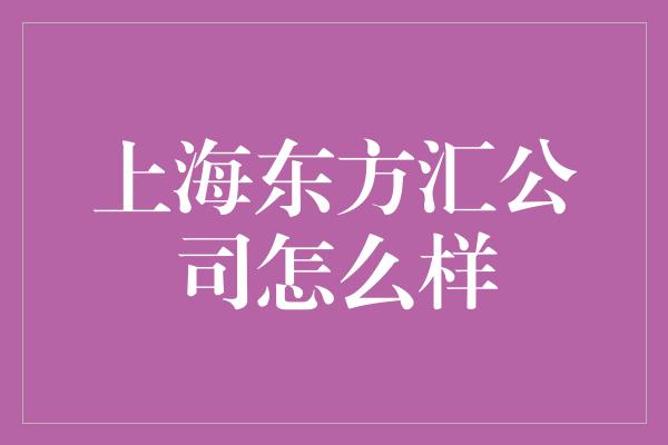 上海东方汇公司怎么样