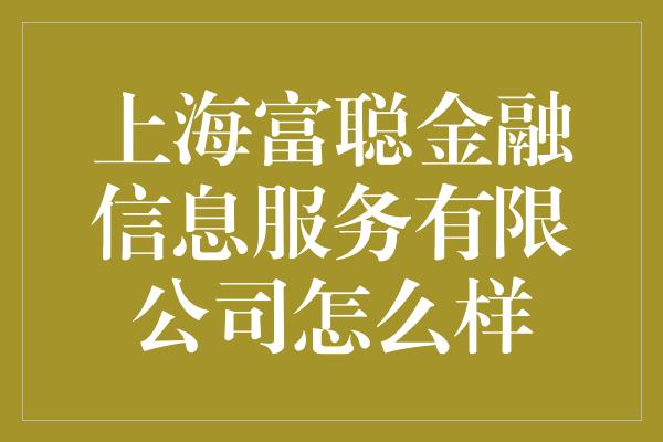 上海富聪金融信息服务有限公司怎么样