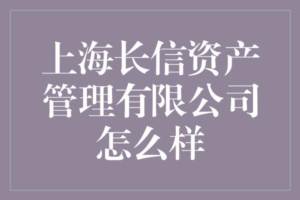 上海长信资产管理有限公司怎么样