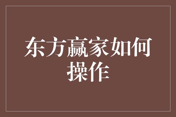 东方赢家如何操作