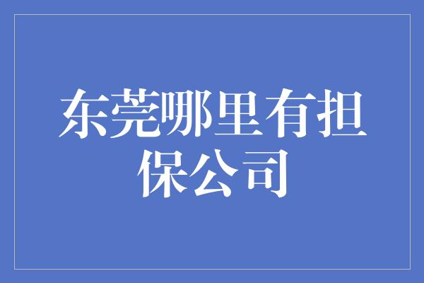 东莞哪里有担保公司