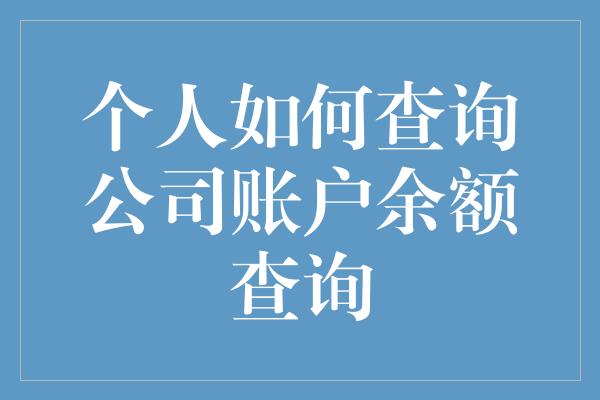 个人如何查询公司账户余额查询