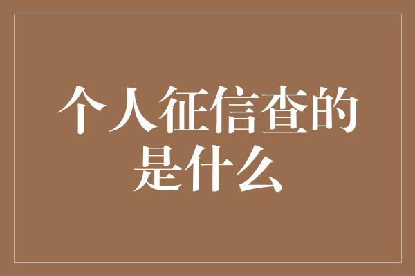 个人征信查的是什么