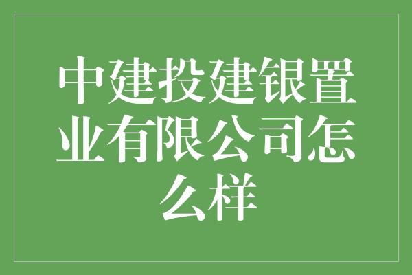 中建投建银置业有限公司怎么样