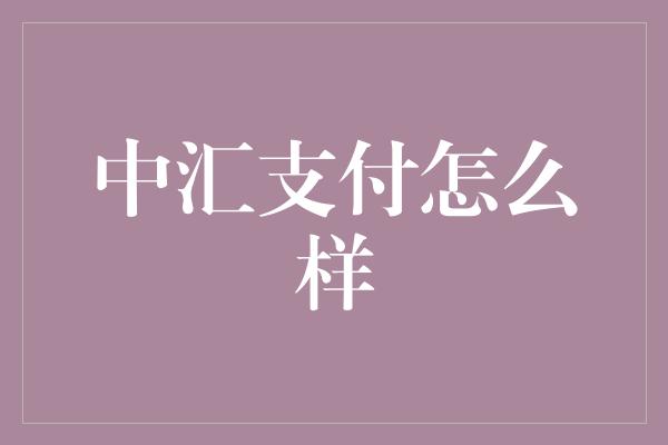 中汇支付怎么样