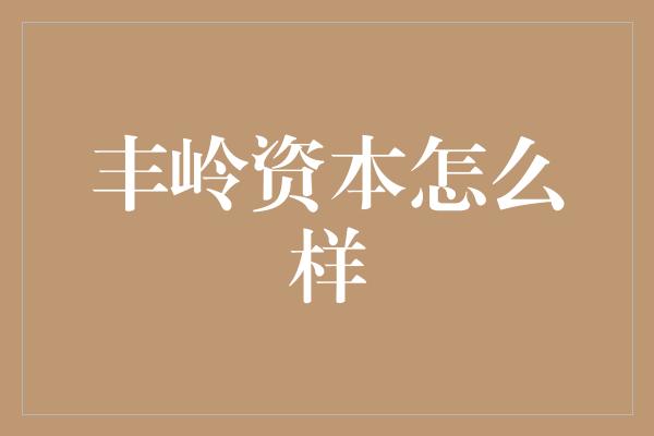 丰岭资本怎么样