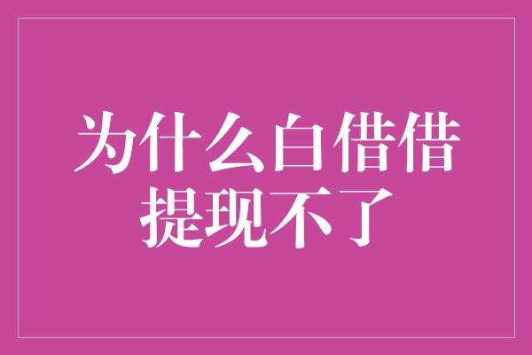 为什么白借借提现不了