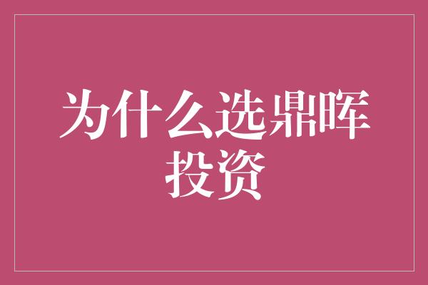 为什么选鼎晖投资