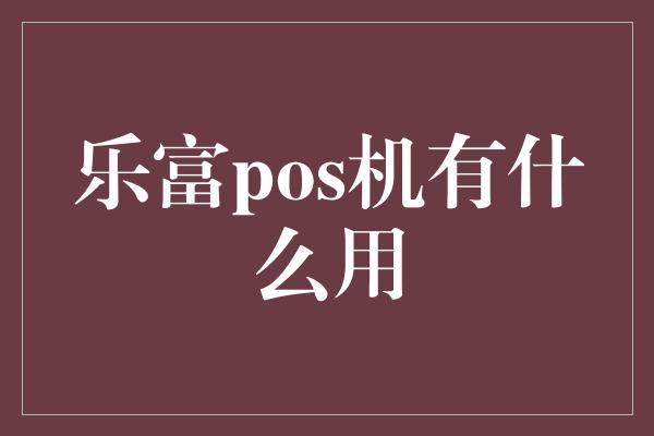 乐富pos机有什么用