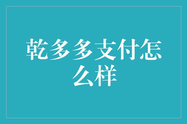 乾多多支付怎么样