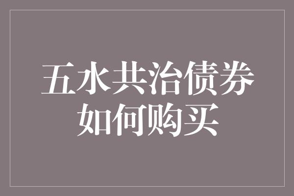 五水共治债券如何购买