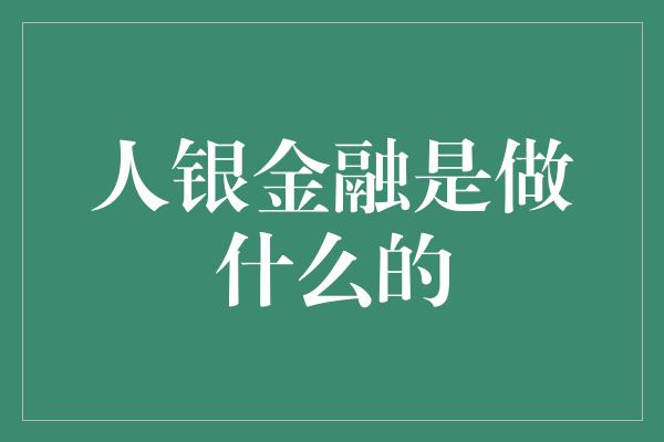 人银金融是做什么的