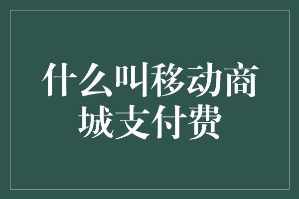 什么叫移动商城支付费