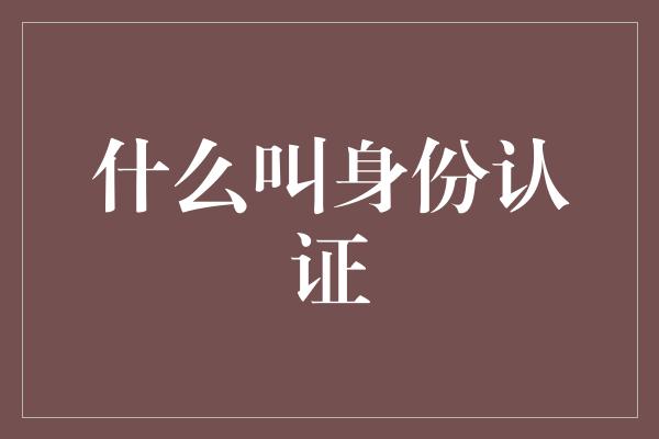 什么叫身份认证