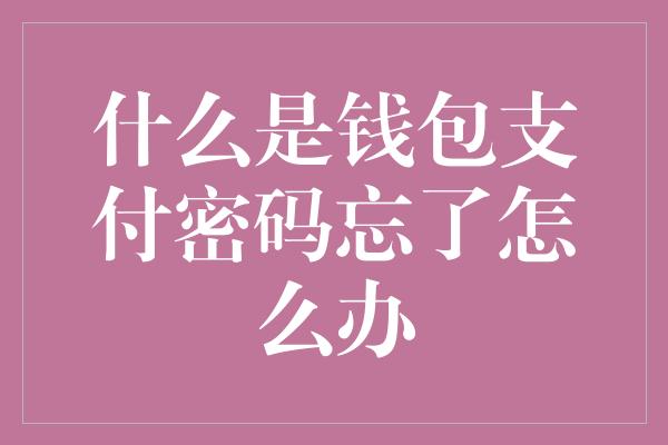 什么是钱包支付密码忘了怎么办