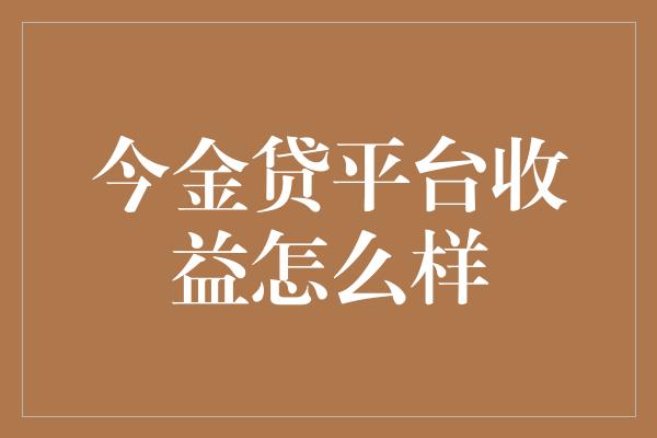 今金贷平台收益怎么样