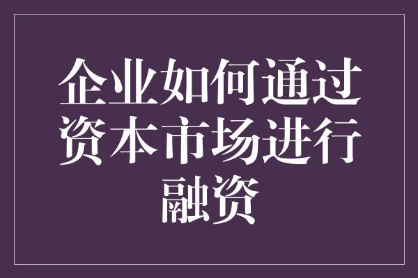 企业如何通过资本市场进行融资