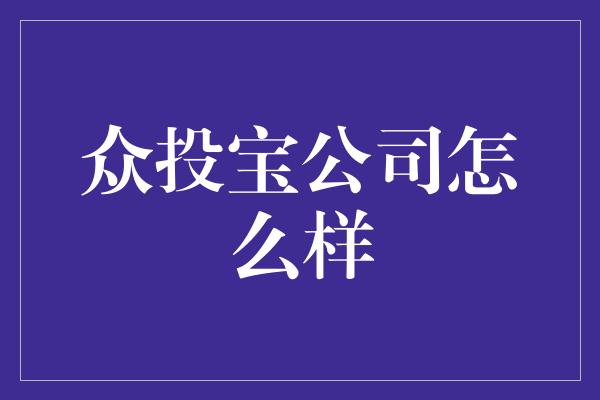 众投宝公司怎么样