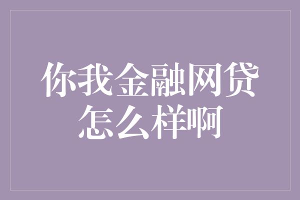 你我金融网贷怎么样啊