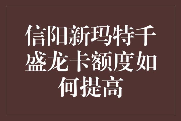 信阳新玛特千盛龙卡额度如何提高