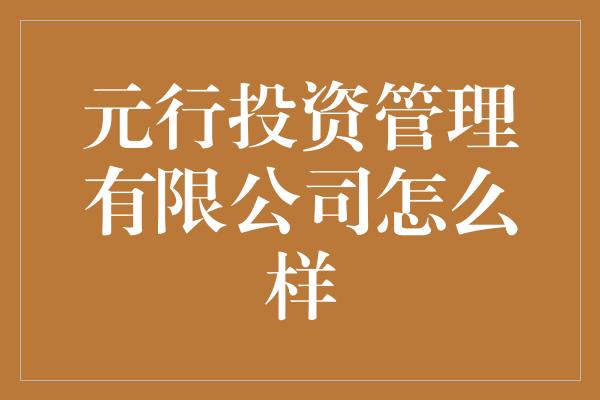 元行投资管理有限公司怎么样