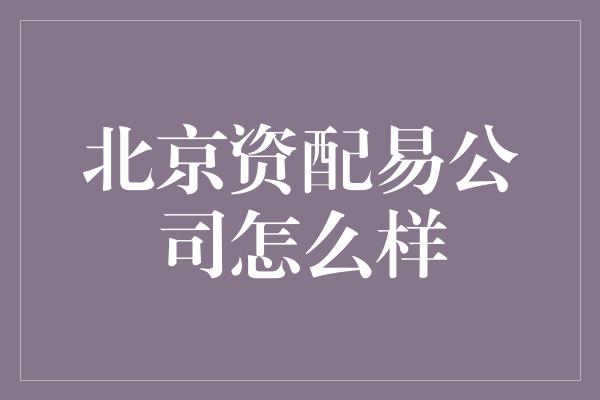 北京资配易公司怎么样