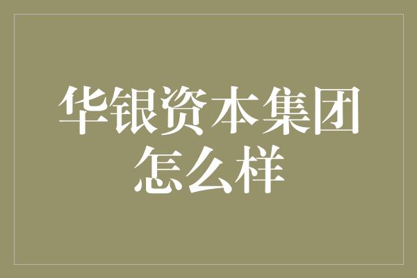 华银资本集团怎么样