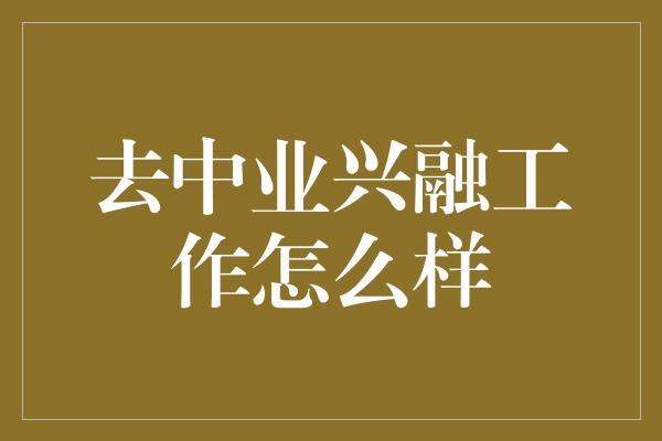 去中业兴融工作怎么样