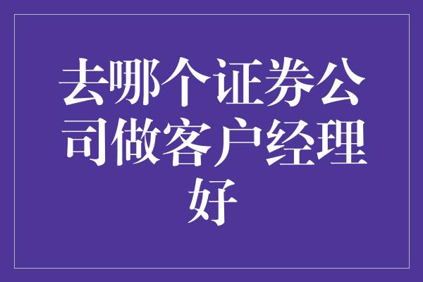 去哪个证券公司做客户经理好