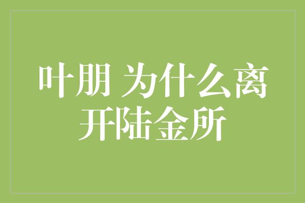 叶朋 为什么离开陆金所