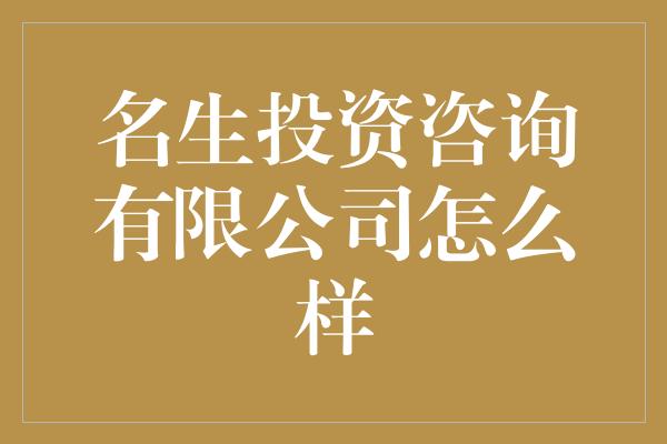 名生投资咨询有限公司怎么样