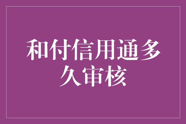 和付信用通多久审核