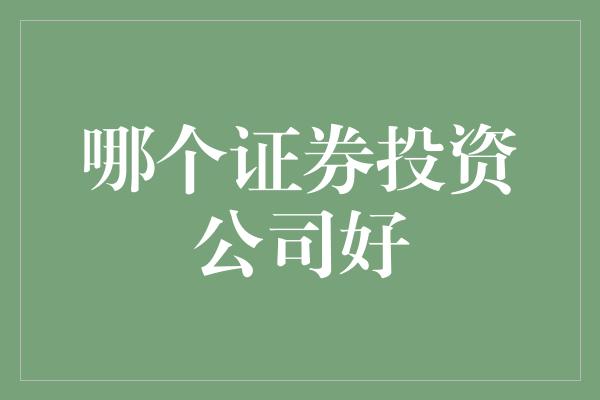 哪个证券投资公司好