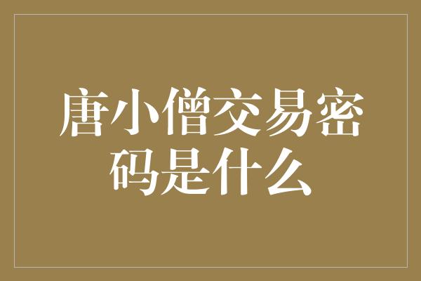 唐小僧交易密码是什么