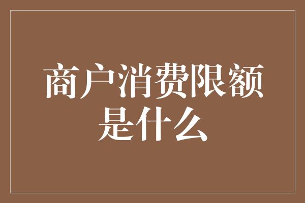 商户消费限额是什么