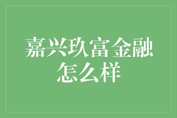 嘉兴玖富金融怎么样