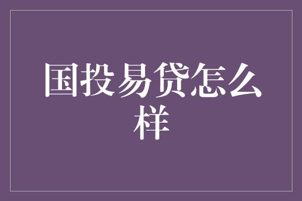 国投易贷怎么样