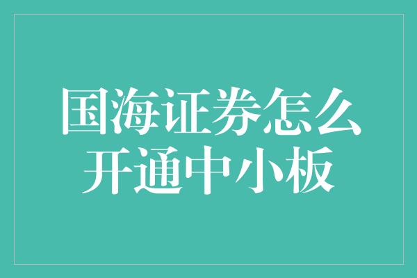 国海证券怎么开通中小板