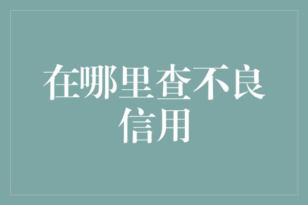 在哪里查不良信用