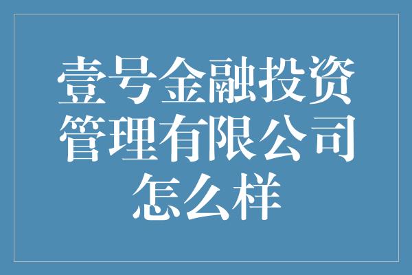 壹号金融投资管理有限公司怎么样