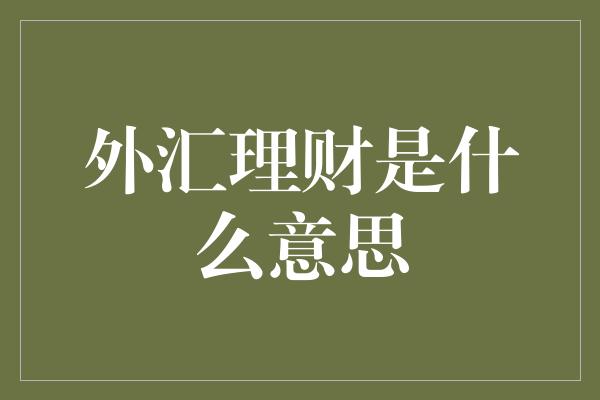 外汇理财是什么意思