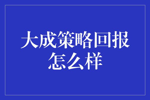 大成策略回报怎么样