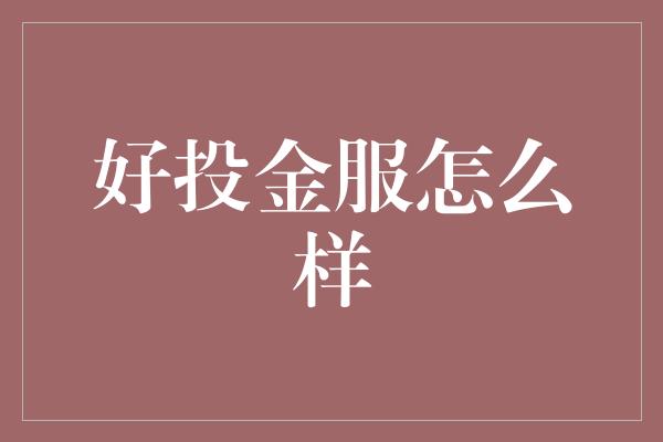 好投金服怎么样