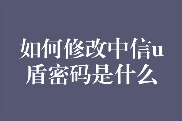 如何修改中信u盾密码是什么