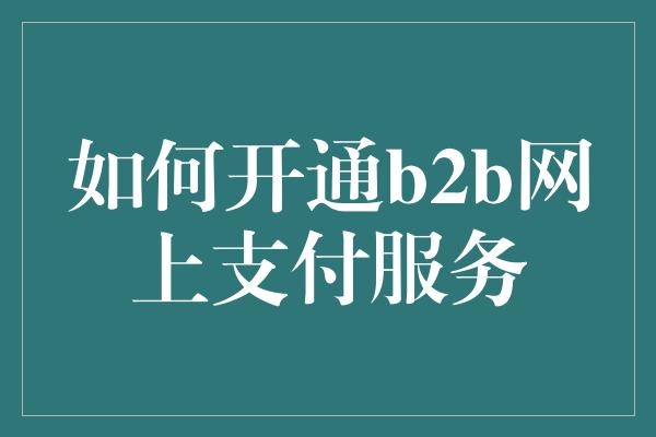 如何开通b2b网上支付服务