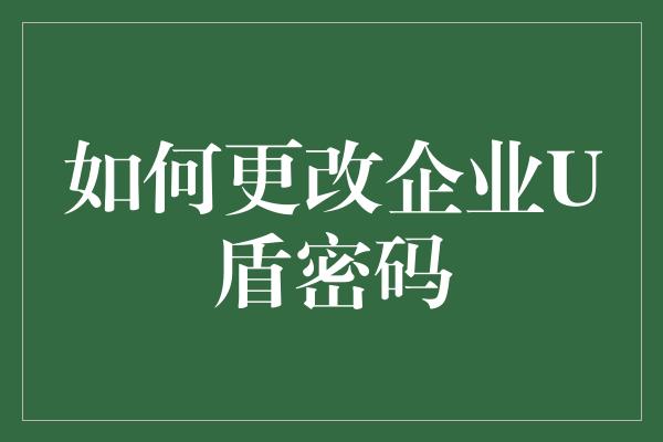 如何更改企业U盾密码