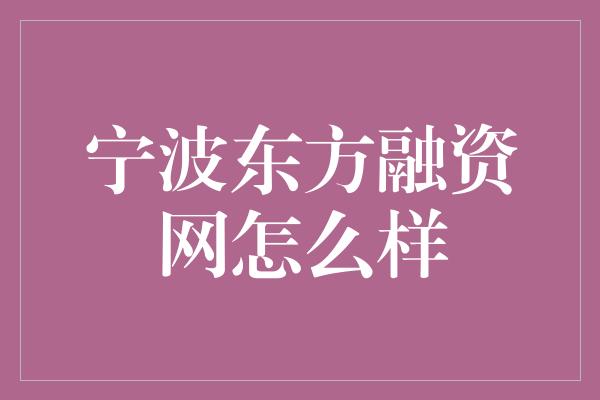 宁波东方融资网怎么样