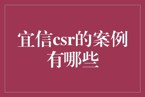 宜信csr的案例有哪些